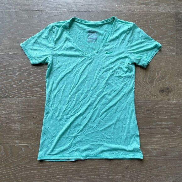 Nike Top Womens Small Green Crew Neck Striped Short Sleeve Dri-Fit - Picture 1 of 7